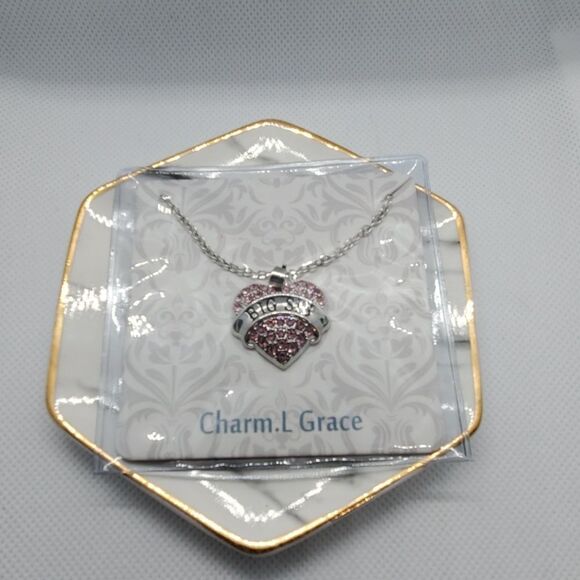 NWT Charm.L Grace Silver & Pink Big Sis Necklace - Picture 2 of 4